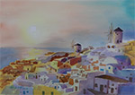 The moment before the sunset at Santorini in Greece 聖托里尼斜陽_painted by Lai Ying-Tse